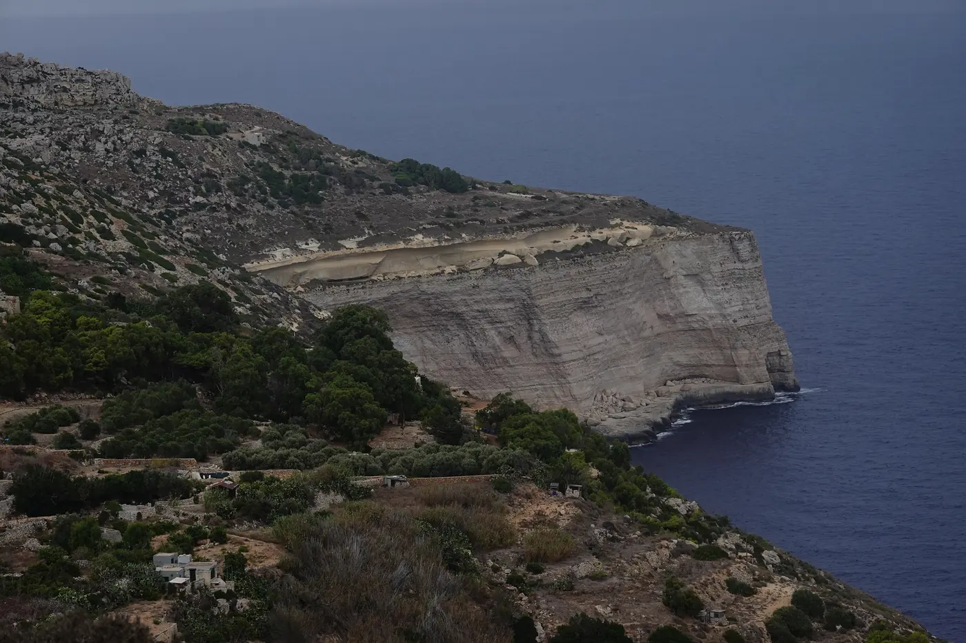 The limestone Dingli Cliffs dropping into the Mediterranean on the west coast of Malta